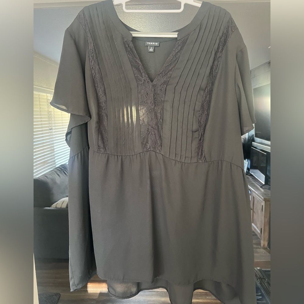 Torrid Size 4 Black Blouse with Pleated Lace Design